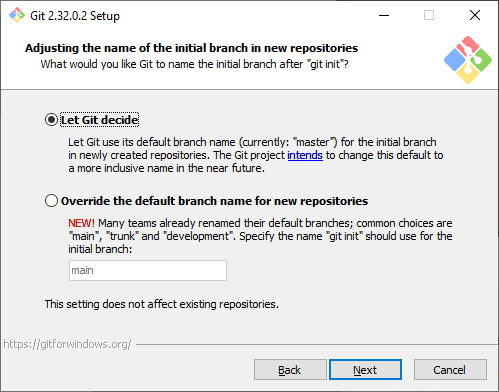 Screenshot of 3rd Git install window.