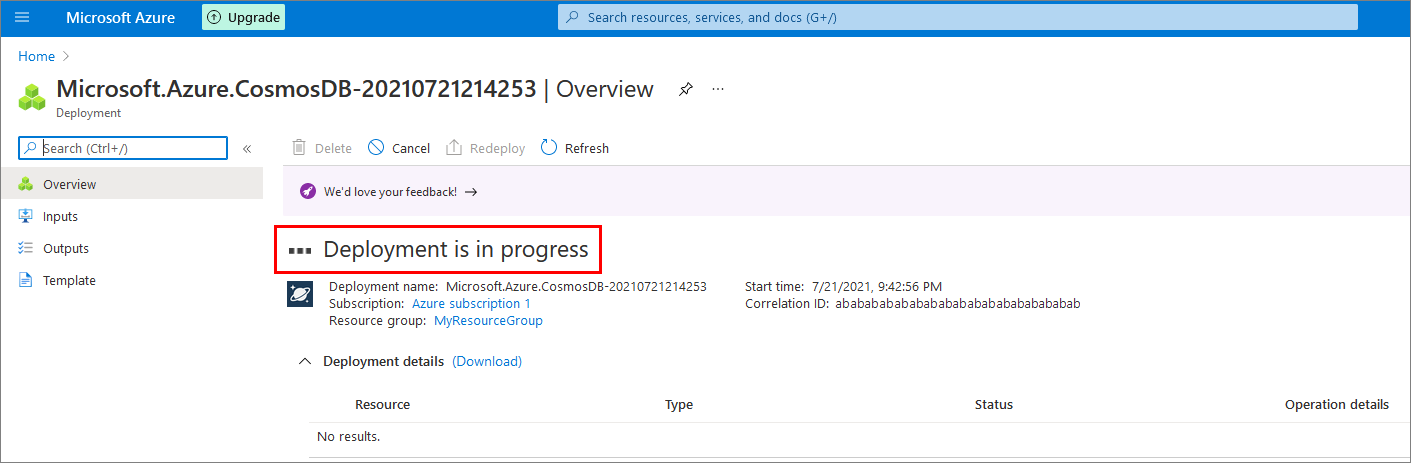 Screenshot of &lsquo;Deployment is in progress&rsquo; message.