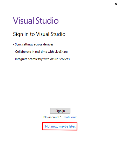 Screenshot of 1st Visual Studio install window.